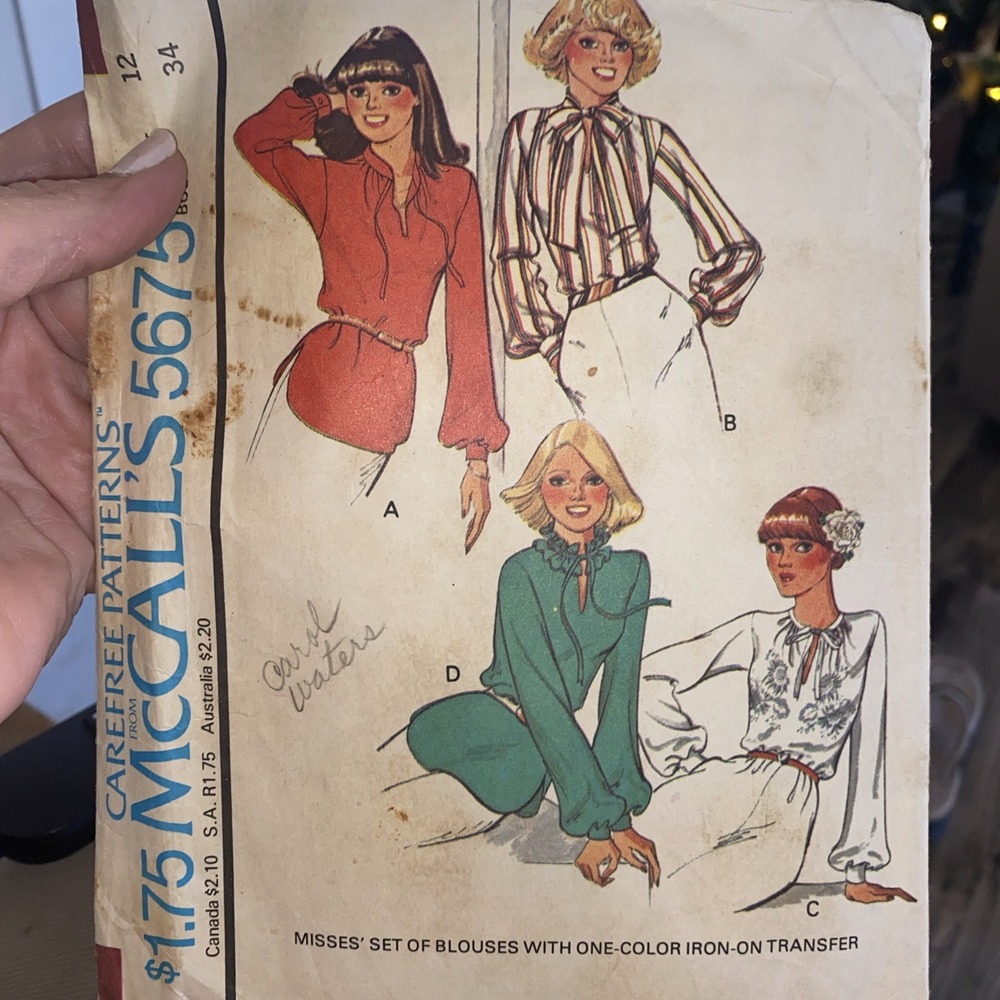 5675 Vintage McCalls SEWING Pattern Misses Blouses Casual 1970s Size 12 Cut